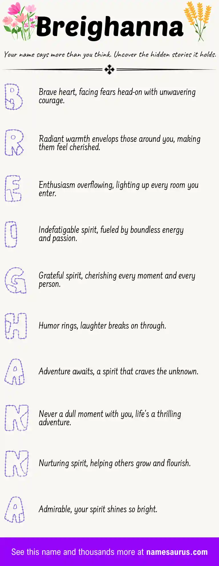 Acrostic poem about Breighanna.