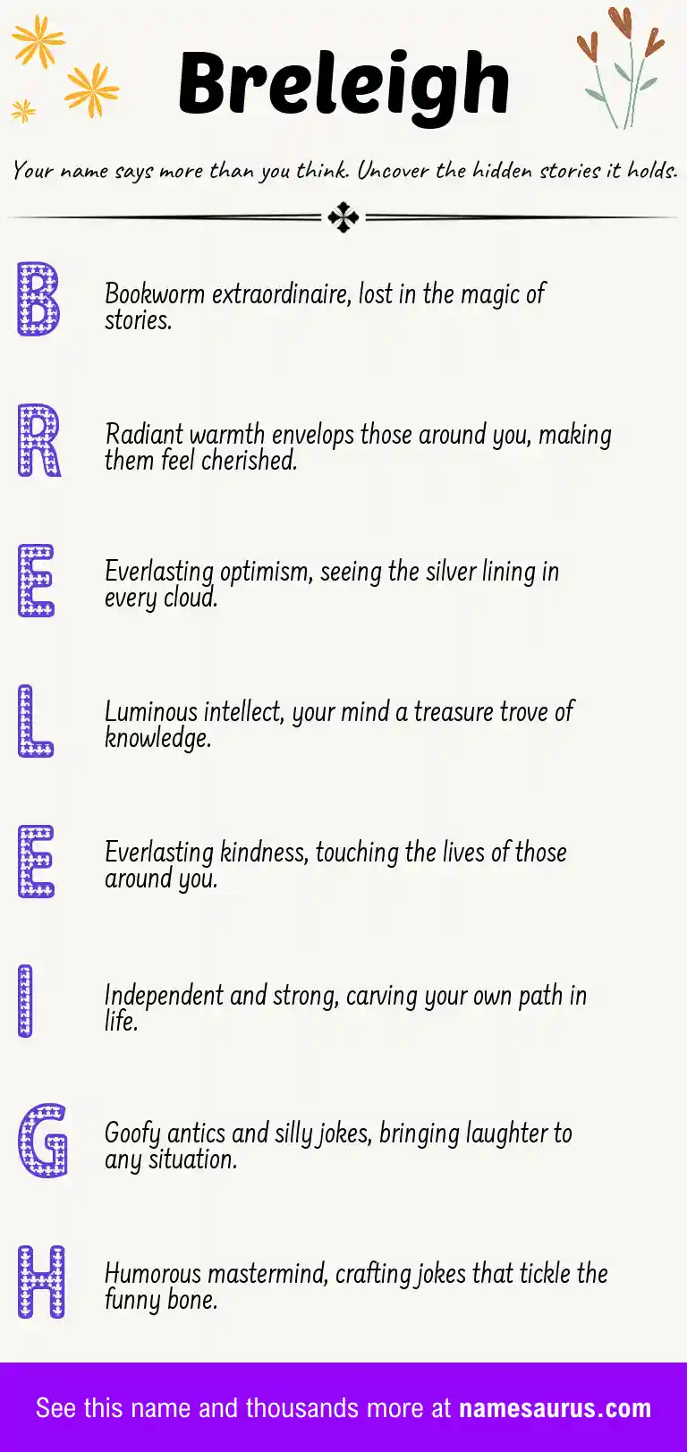 Acrostic poem about Breleigh.