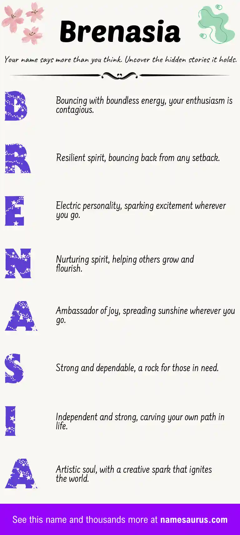 Acrostic poem about Brenasia.