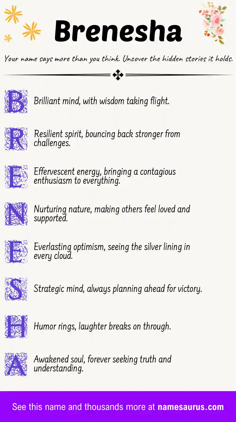 Acrostic poem about Brenesha.