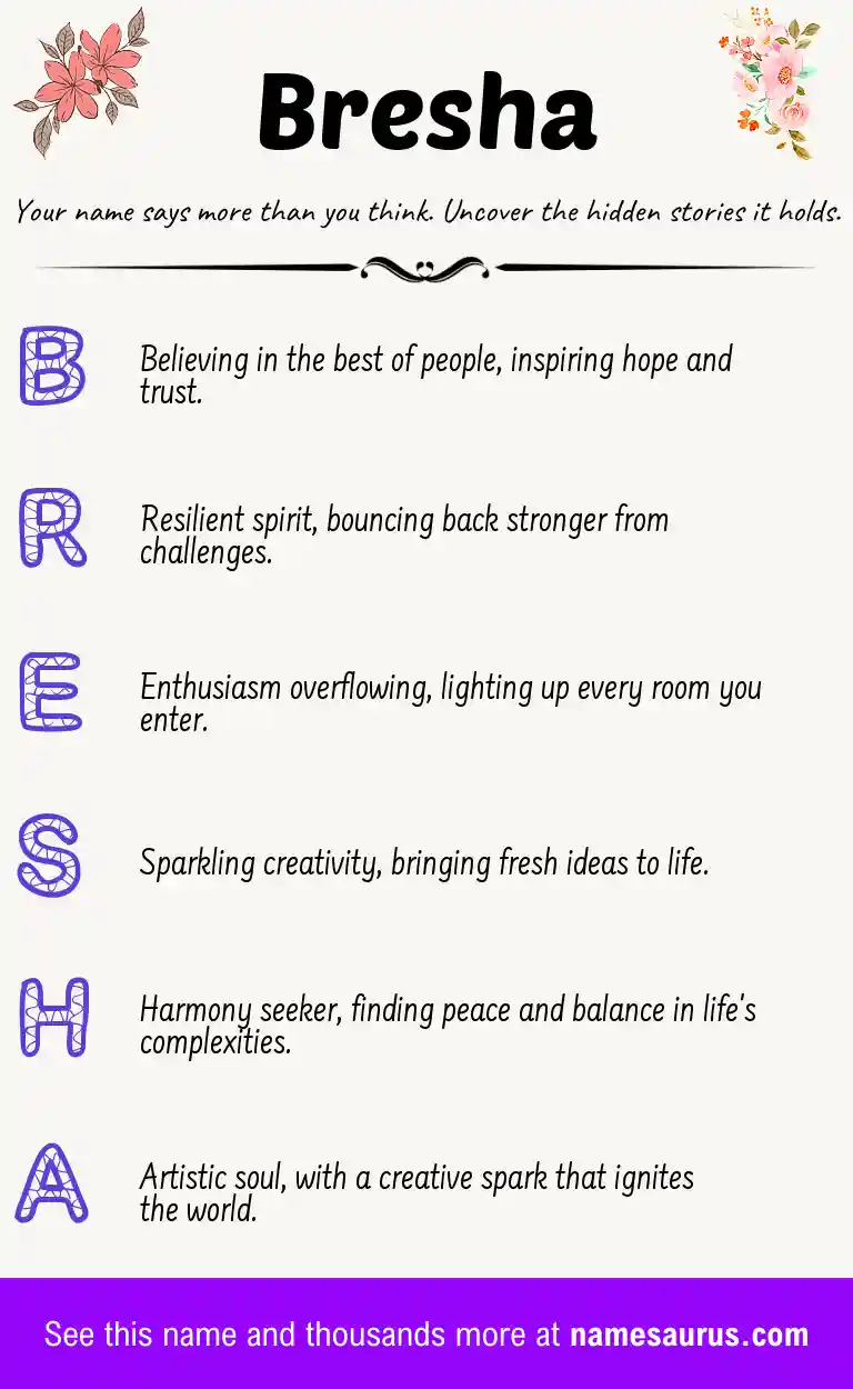 Acrostic poem about Bresha.