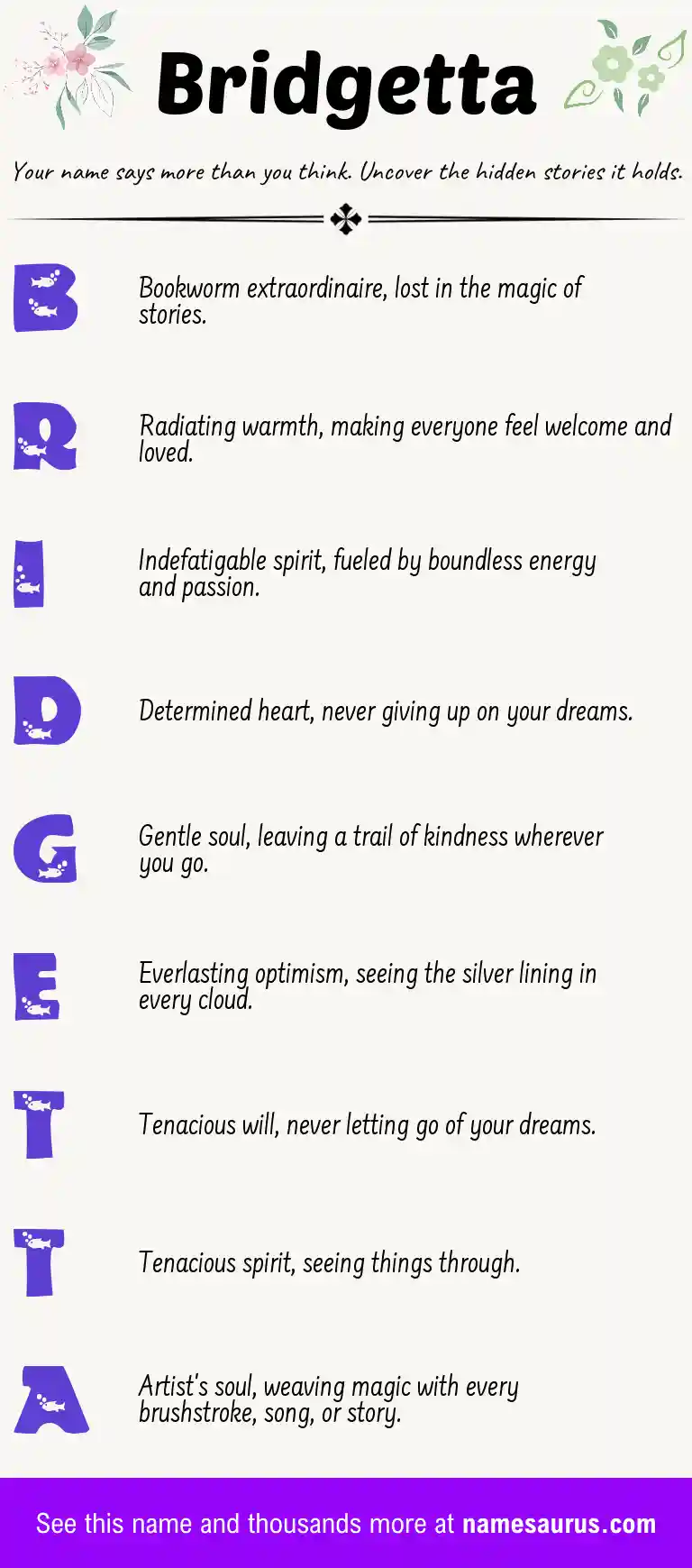 Acrostic poem about Bridgetta.
