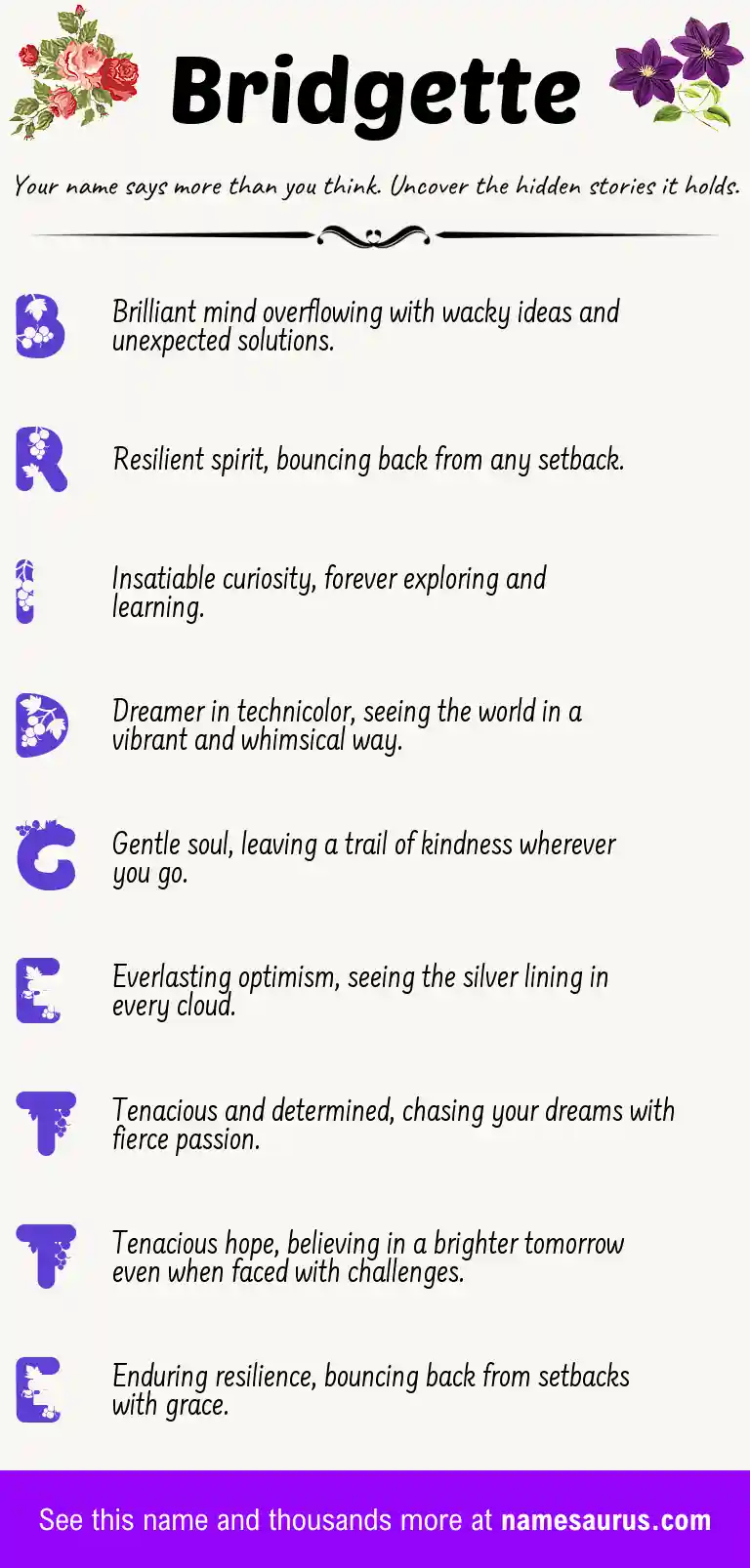 Acrostic poem about Bridgette.