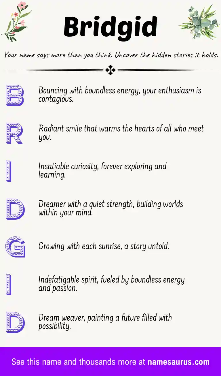 Acrostic poem about Bridgid.