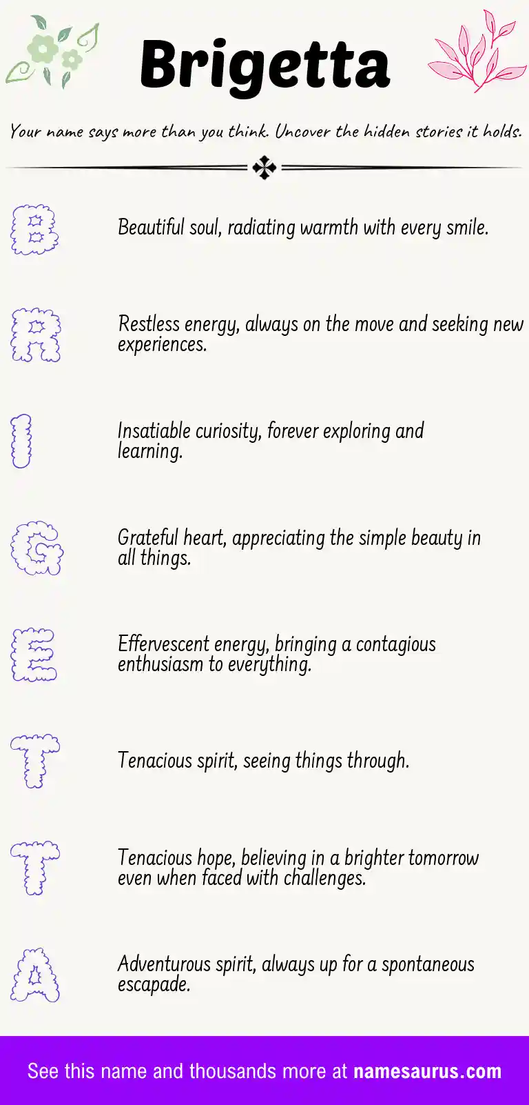 Acrostic poem about Brigetta.
