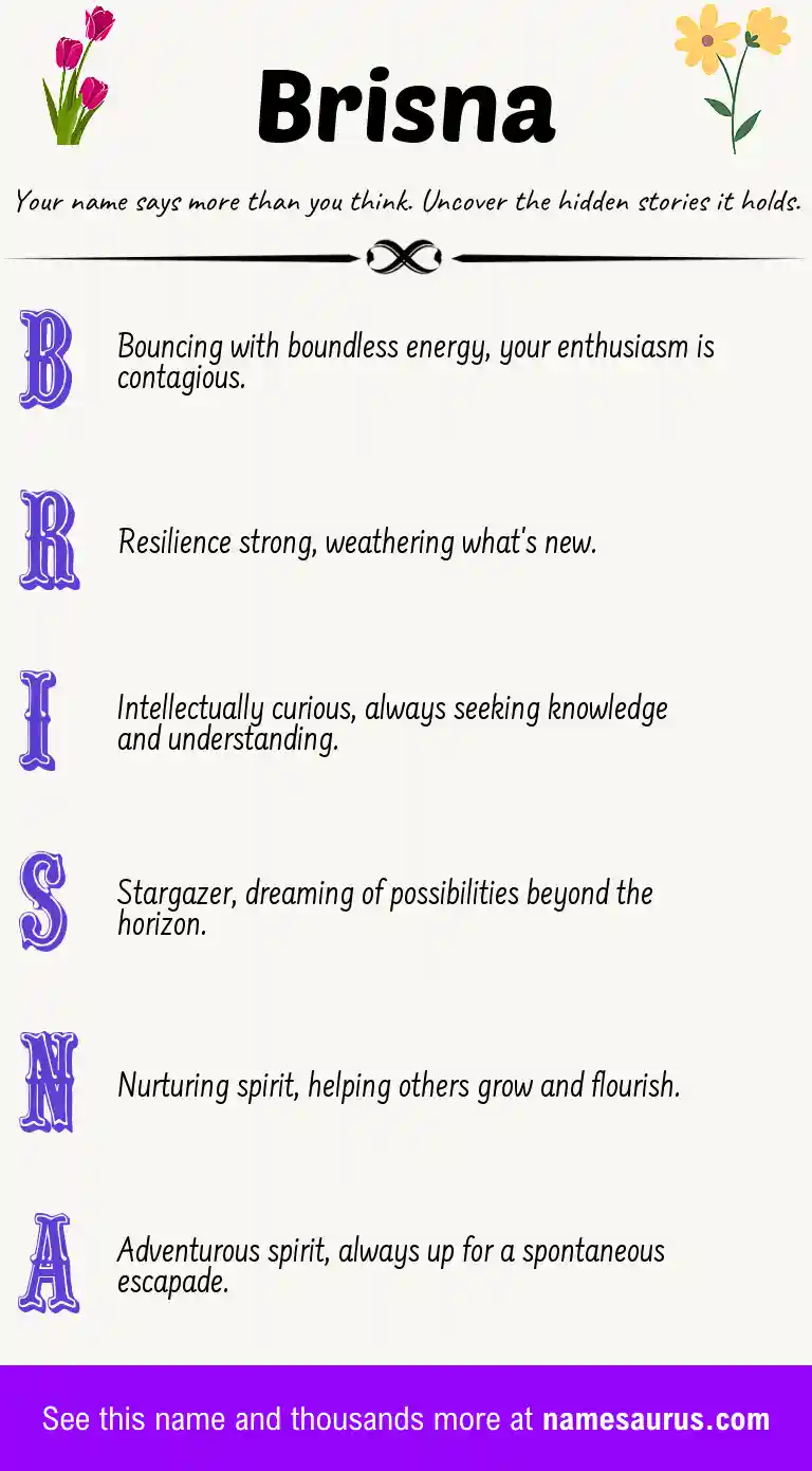 Acrostic poem about Brisna.