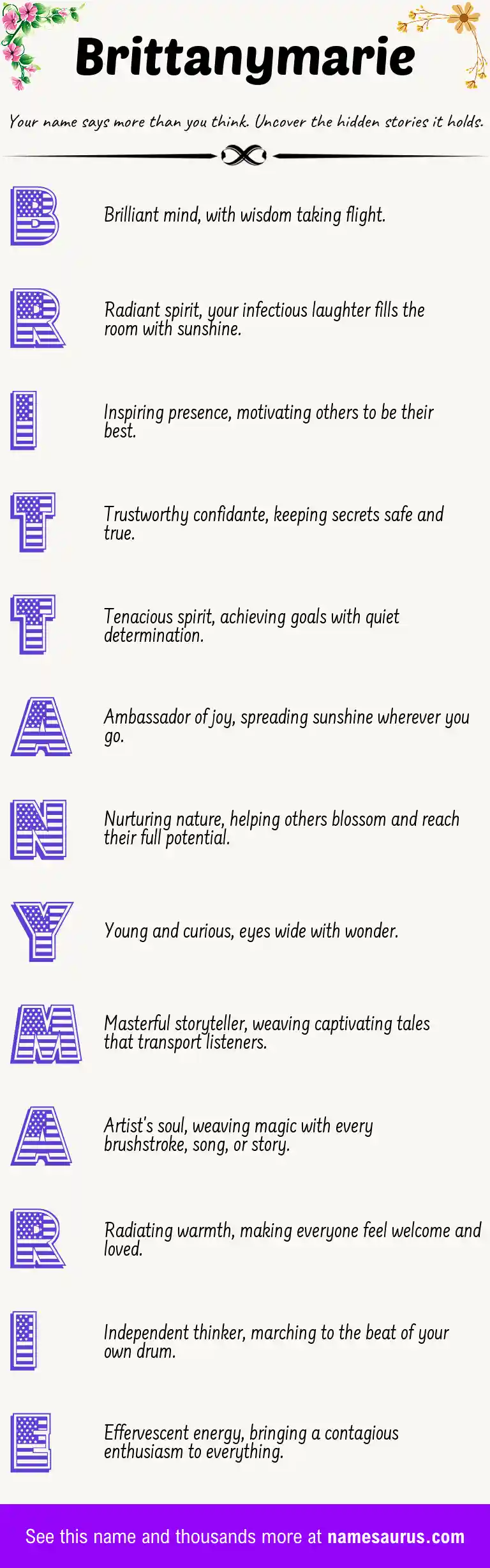 Acrostic poem about Brittanymarie.