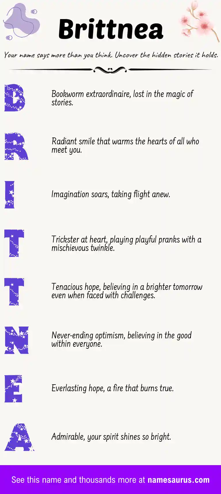 Acrostic poem about Brittnea.