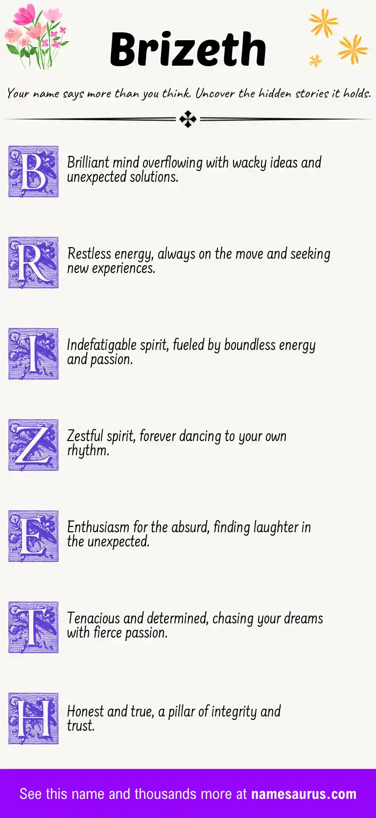Acrostic poem about Brizeth.