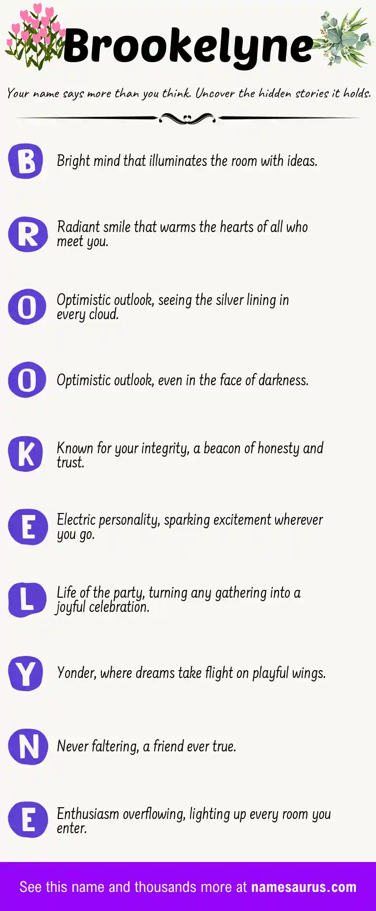 Acrostic poem about Brookelyne.