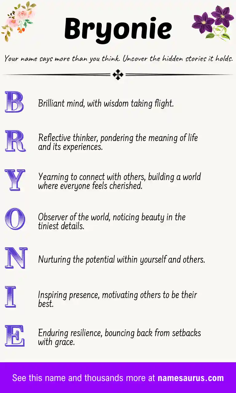 Acrostic poem about Bryonie.