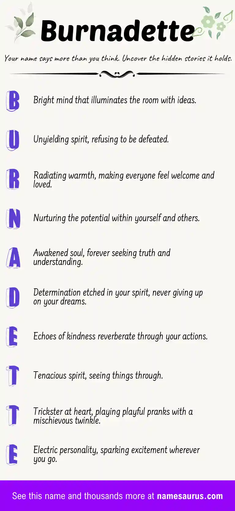 Acrostic poem about Burnadette.