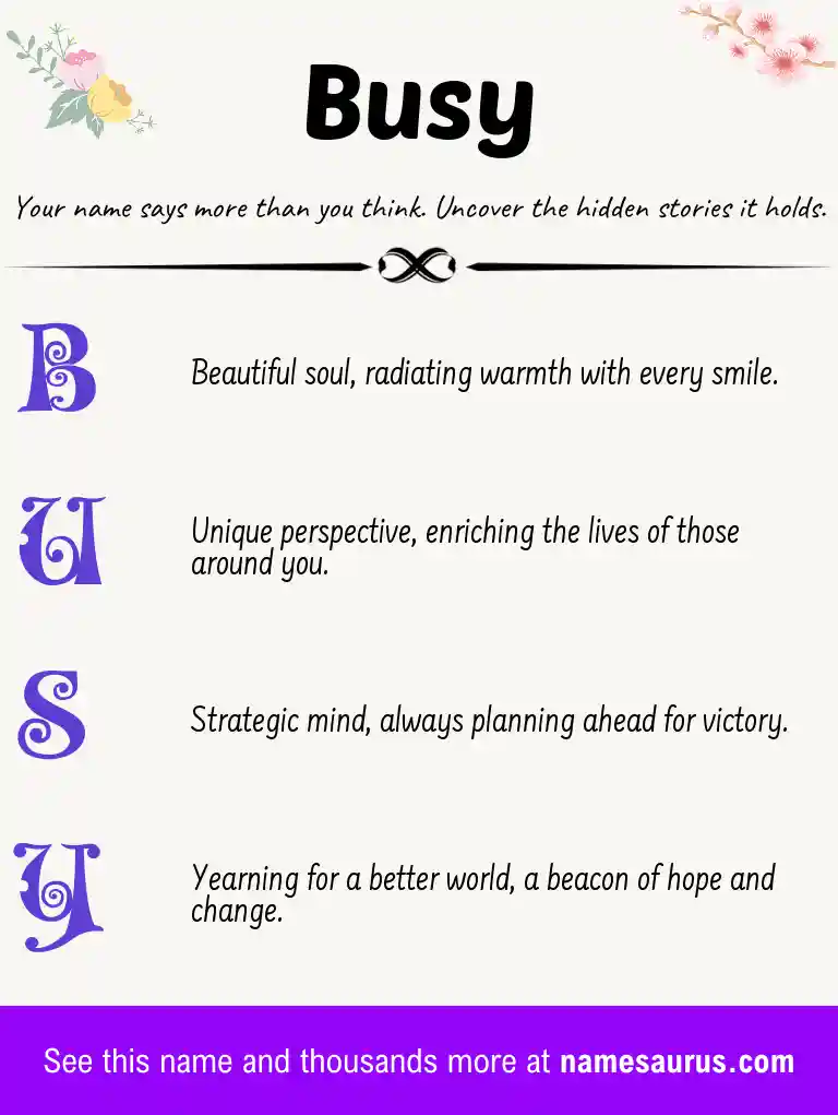 Acrostic poem about Busy.