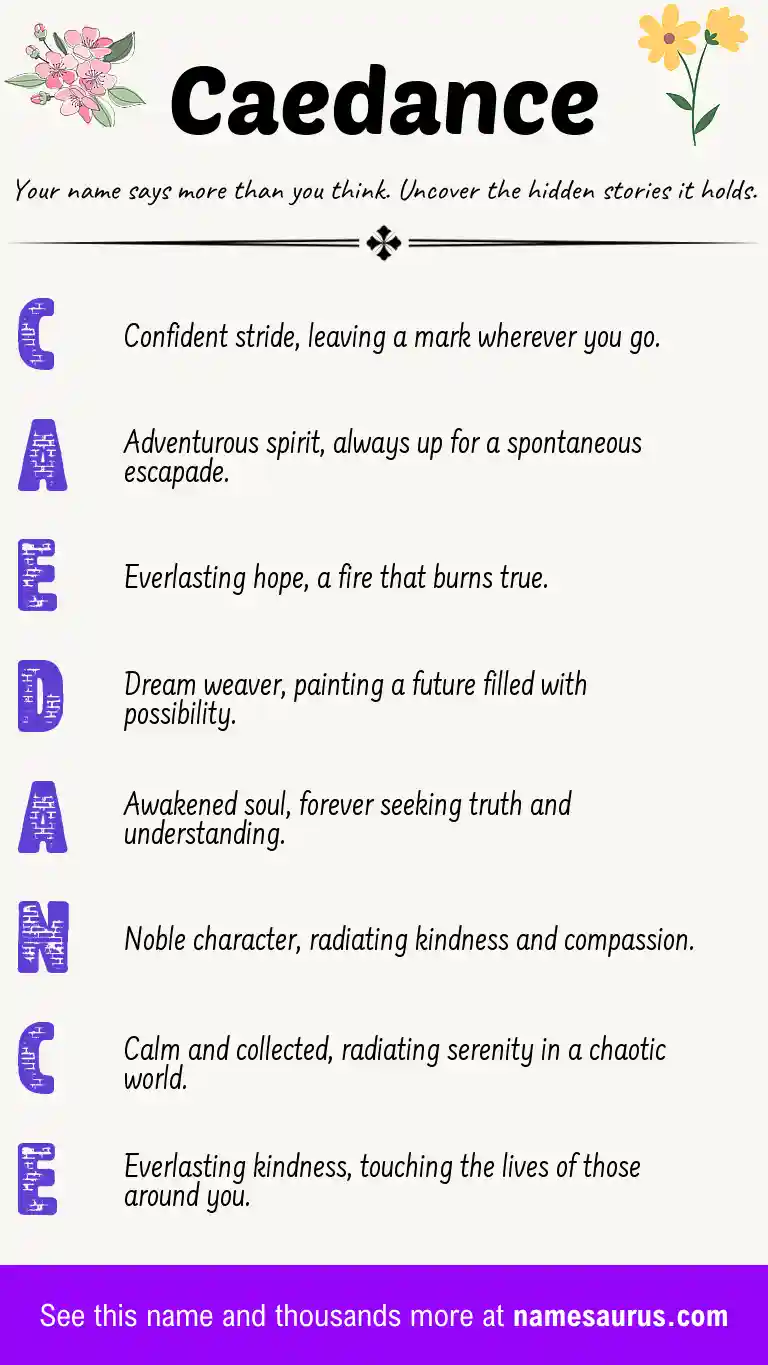 Acrostic poem about Caedance.