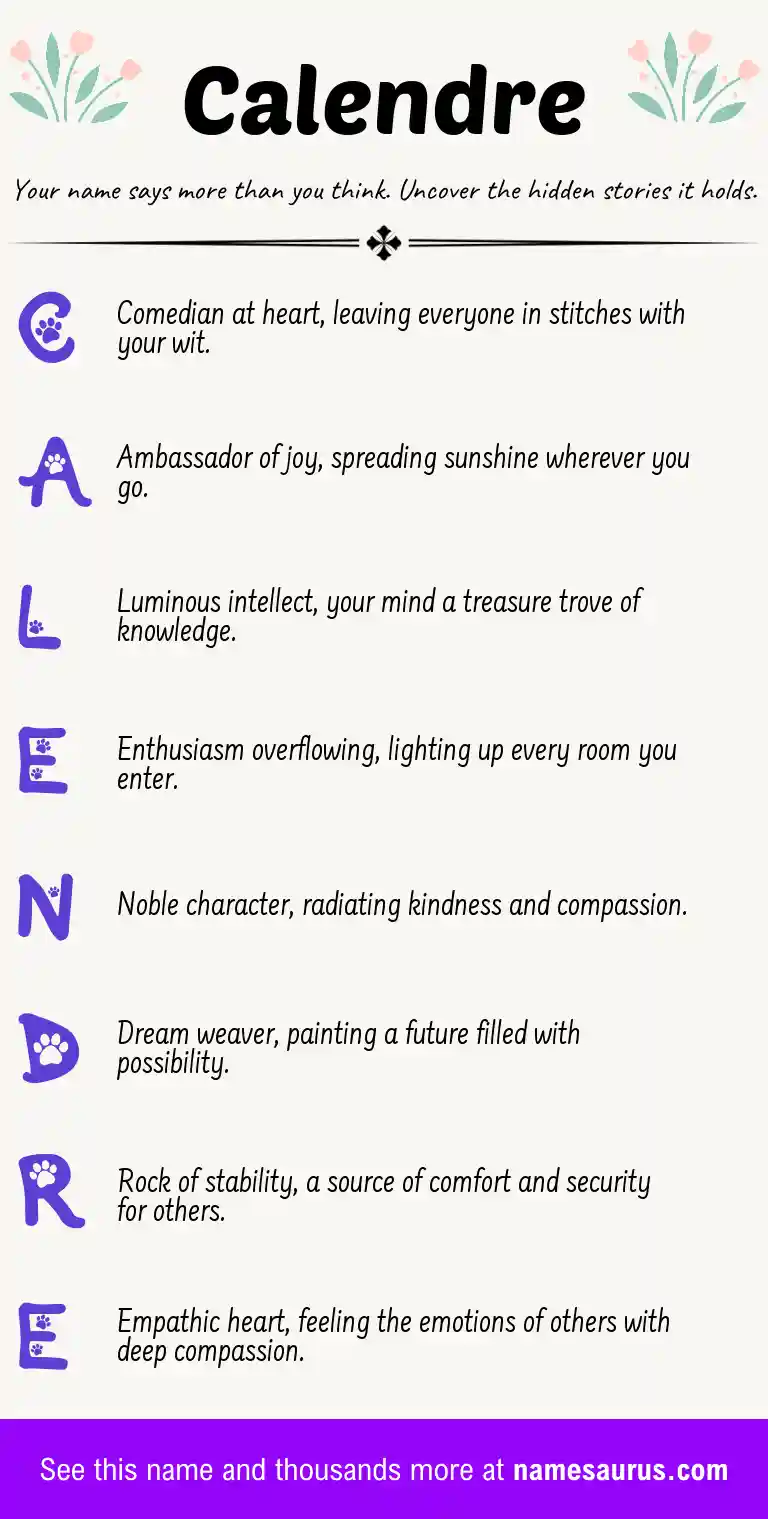Acrostic poem about Calendre.