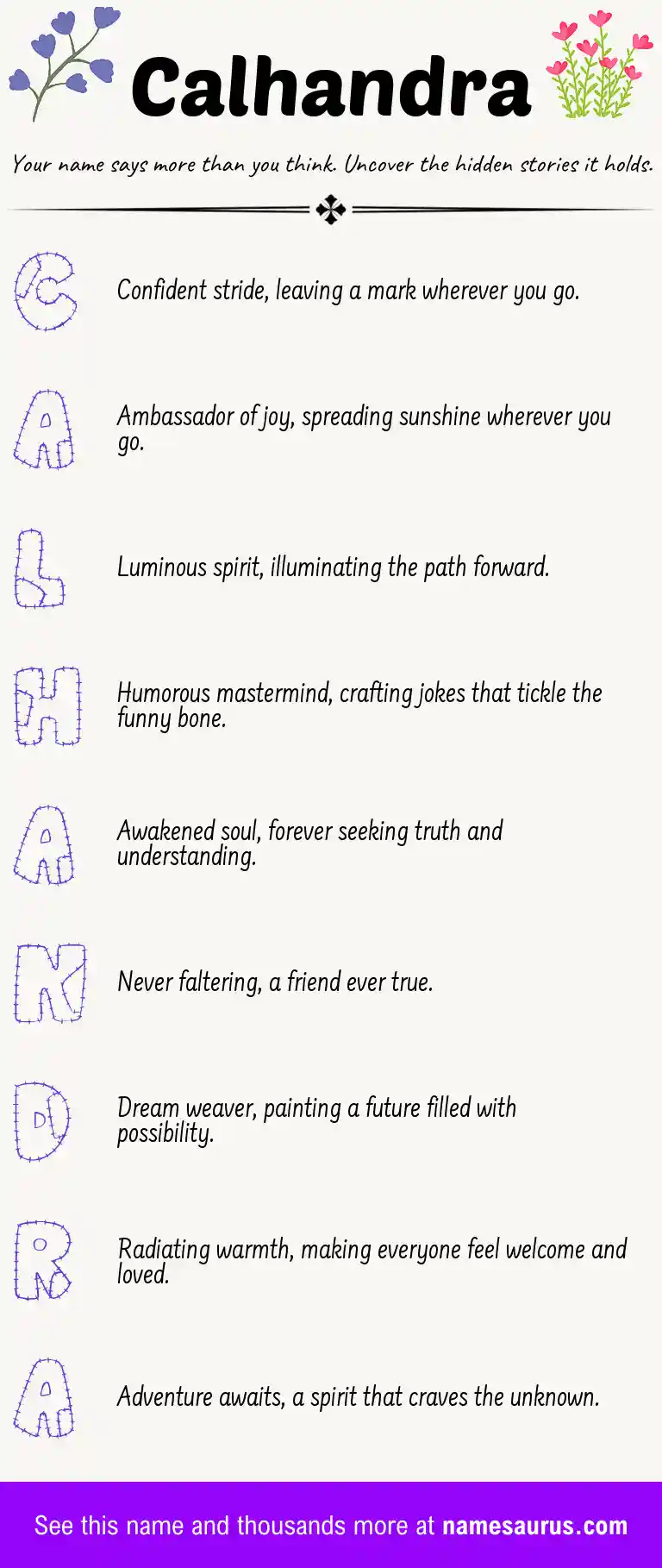 Acrostic poem about Calhandra.