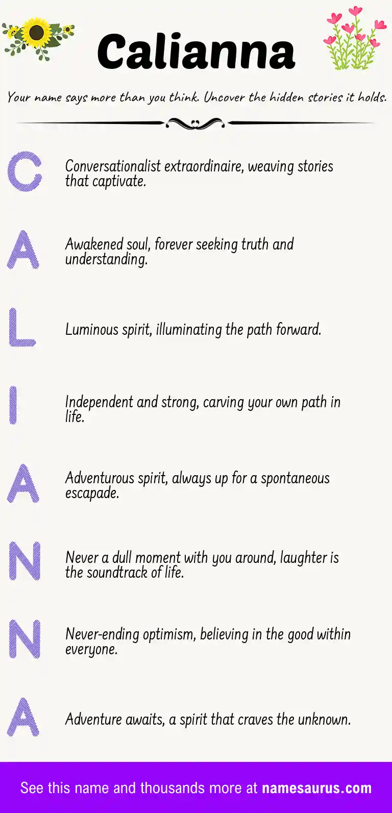 Acrostic poem about Calianna.