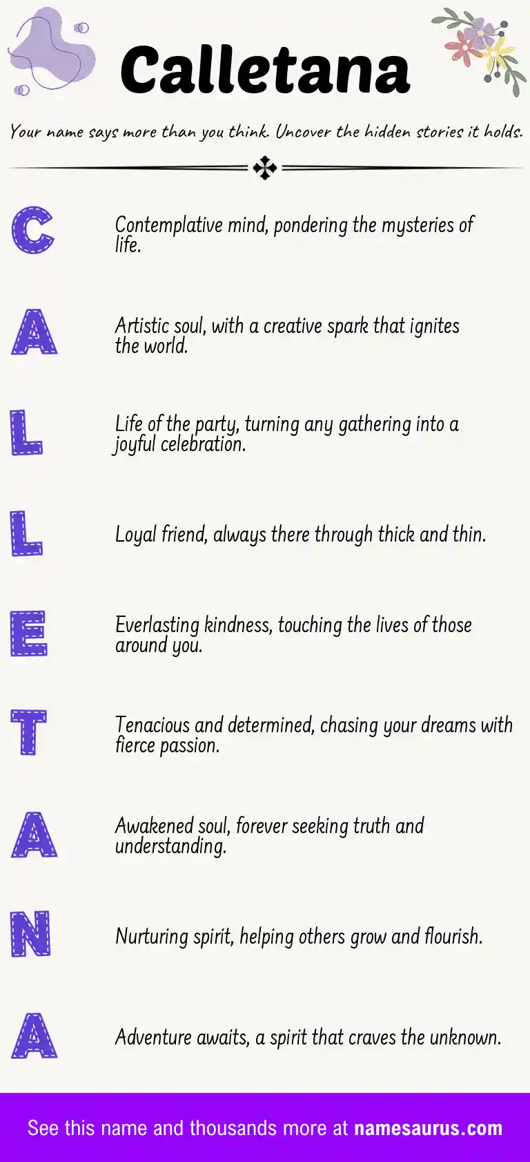 Acrostic poem about Calletana.