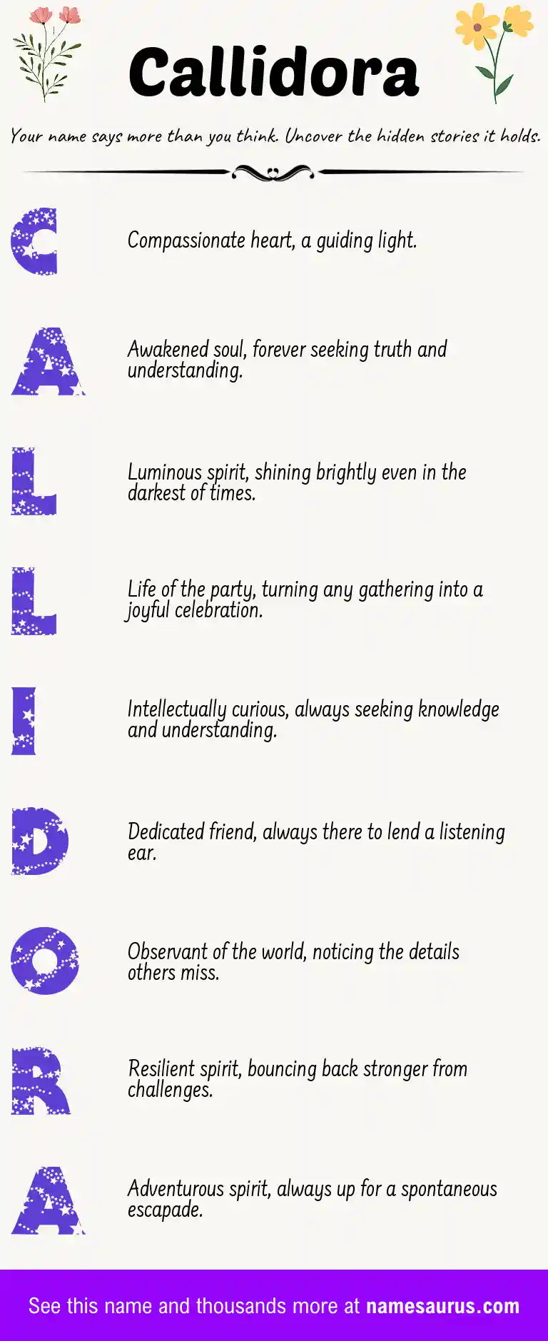 Acrostic poem about Callidora.