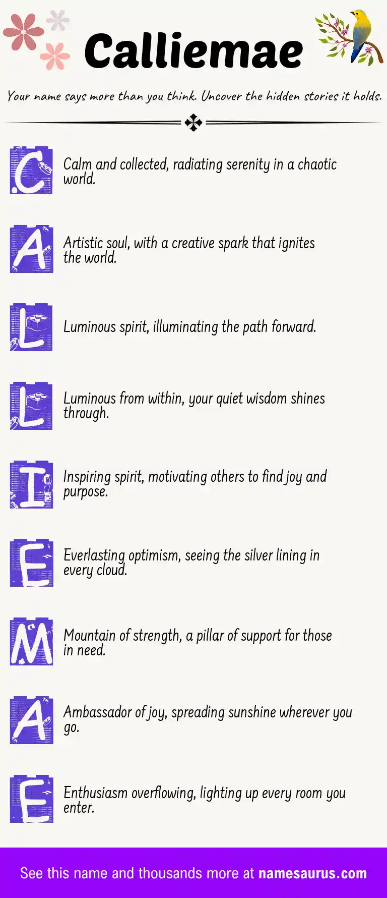 Acrostic poem about Calliemae.