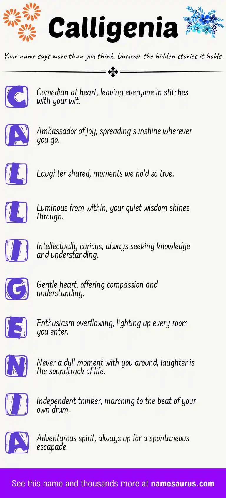Acrostic poem about Calligenia.