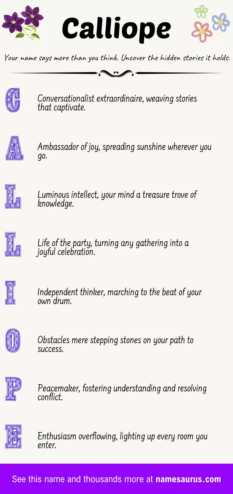 Acrostic poem about Calliope.