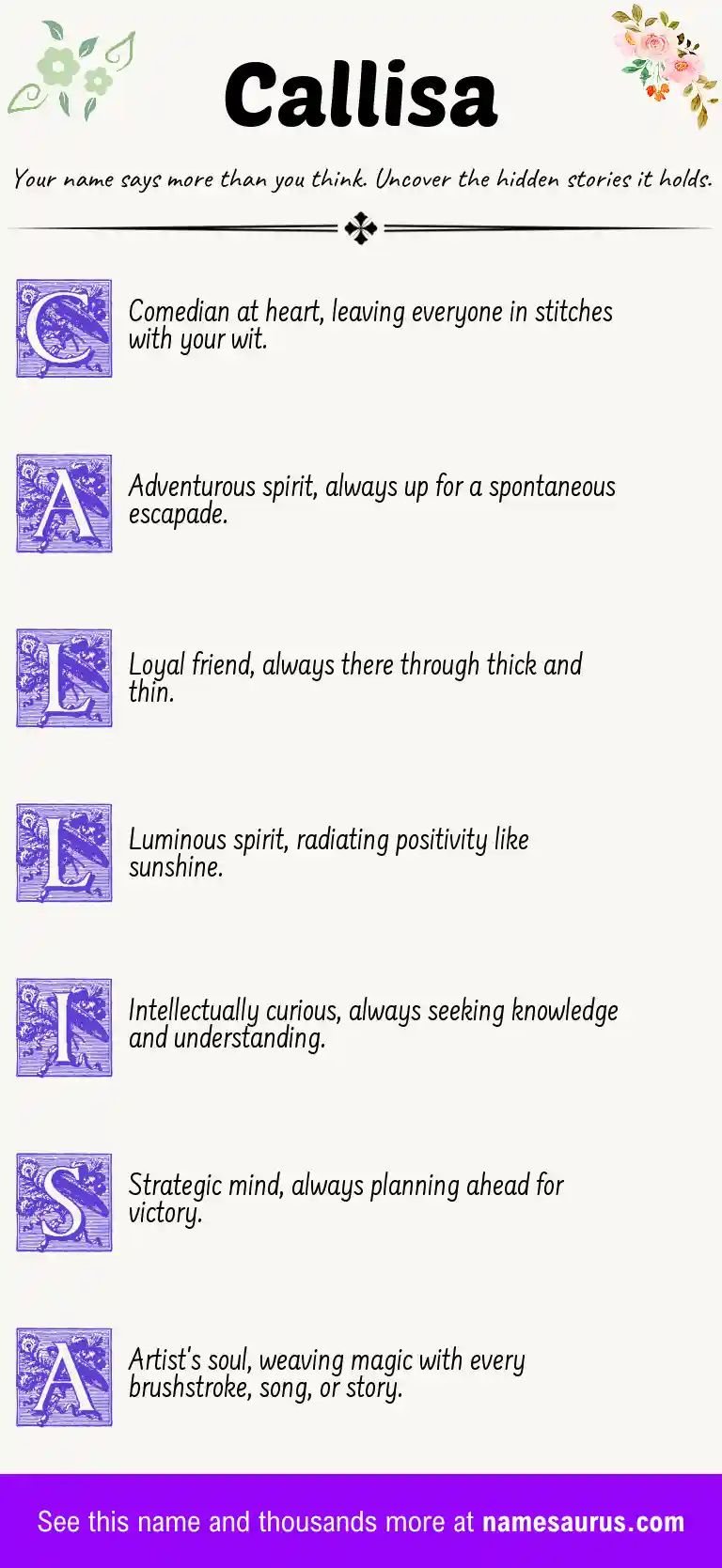 Acrostic poem about Callisa.
