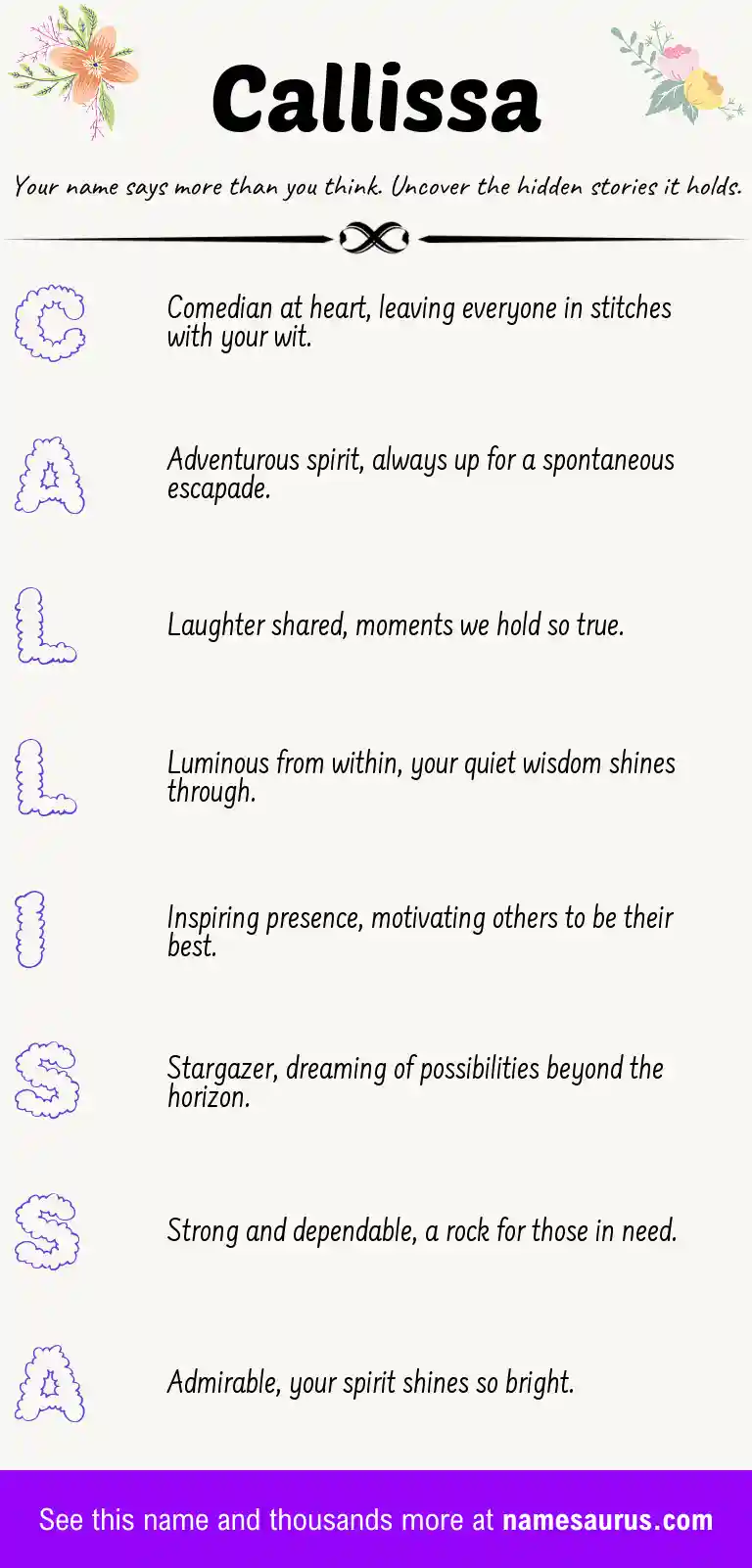 Acrostic poem about Callissa.