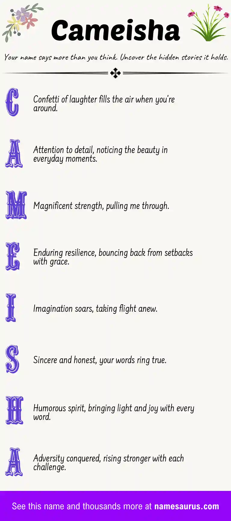 Acrostic poem about Cameisha.