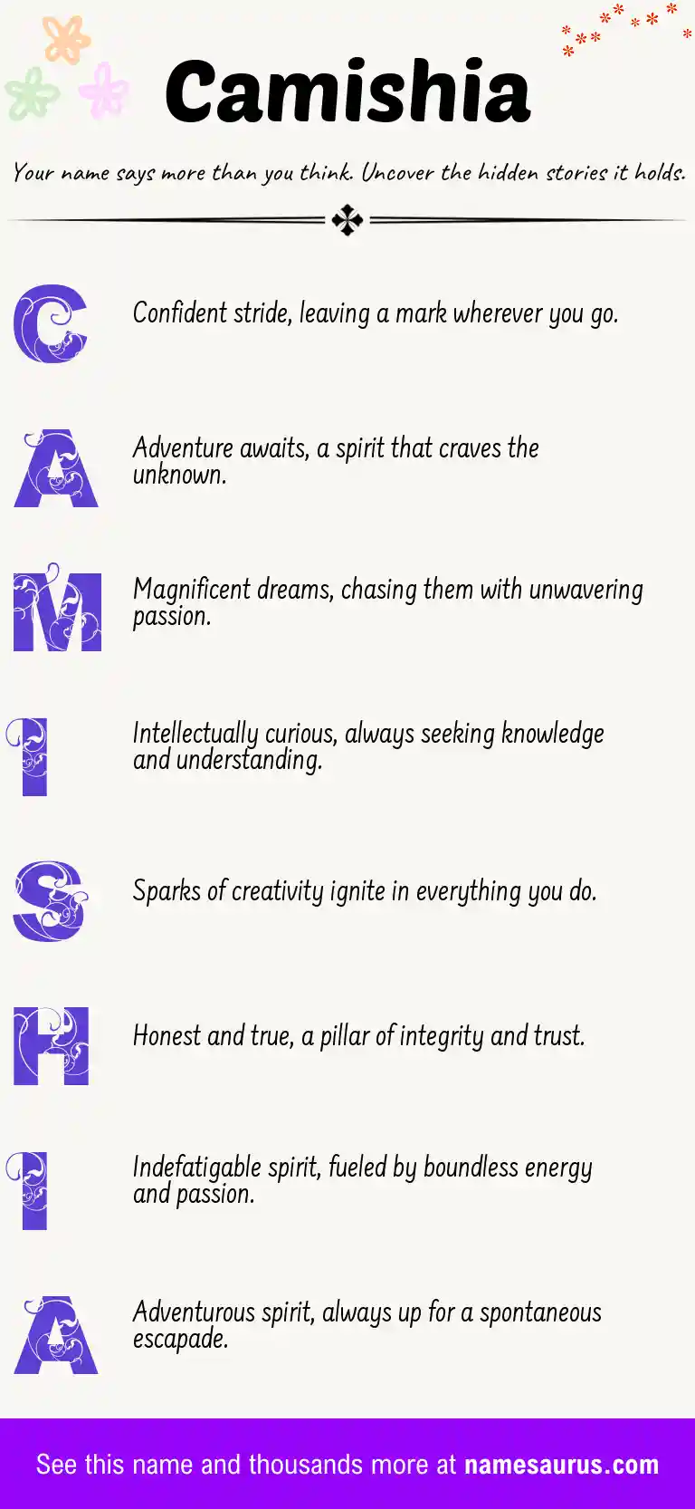 Acrostic poem about Camishia.
