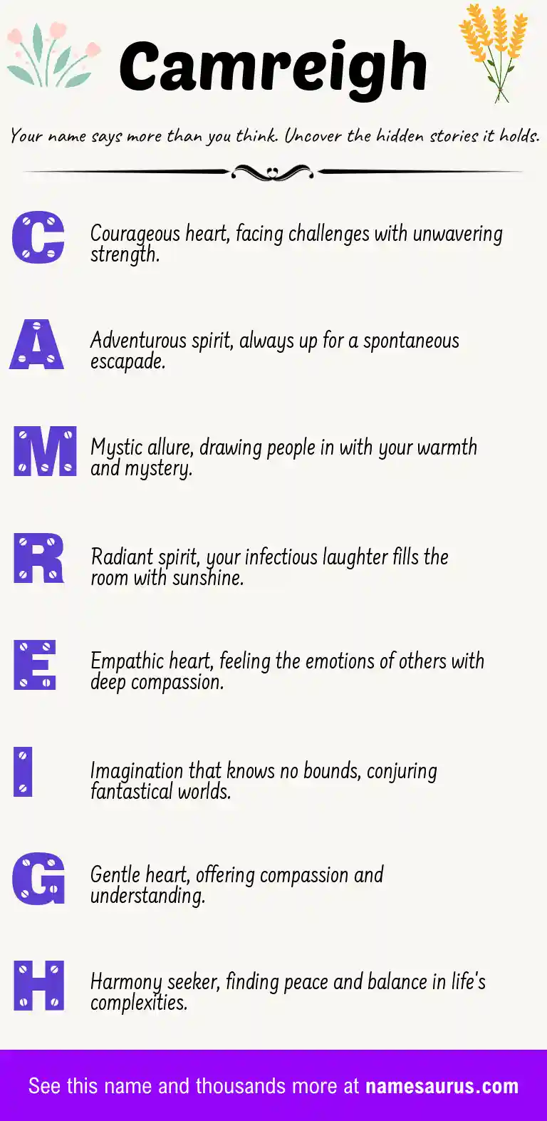 Acrostic poem about Camreigh.