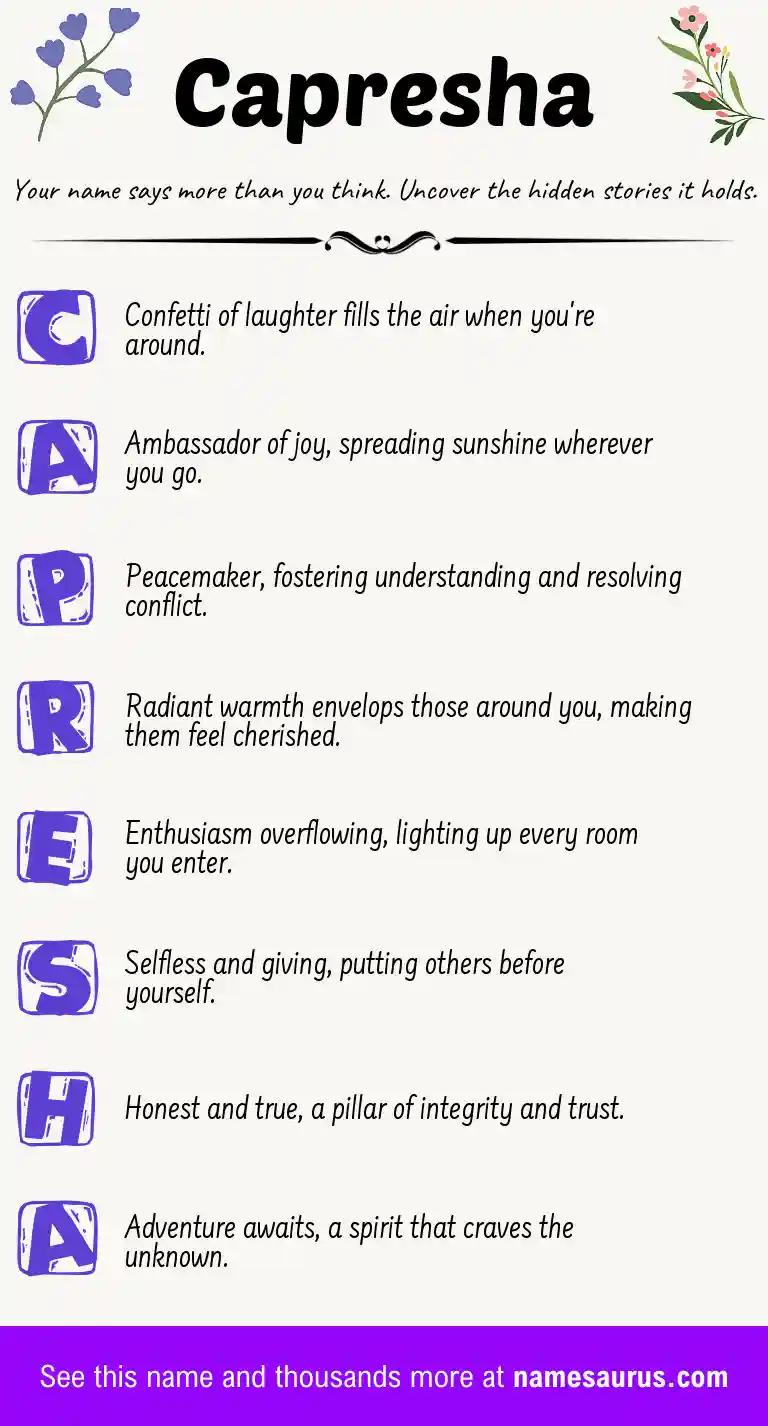 Acrostic poem about Capresha.