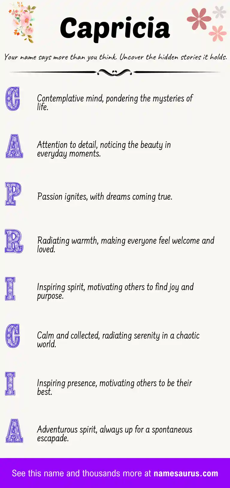 Acrostic poem about Capricia.