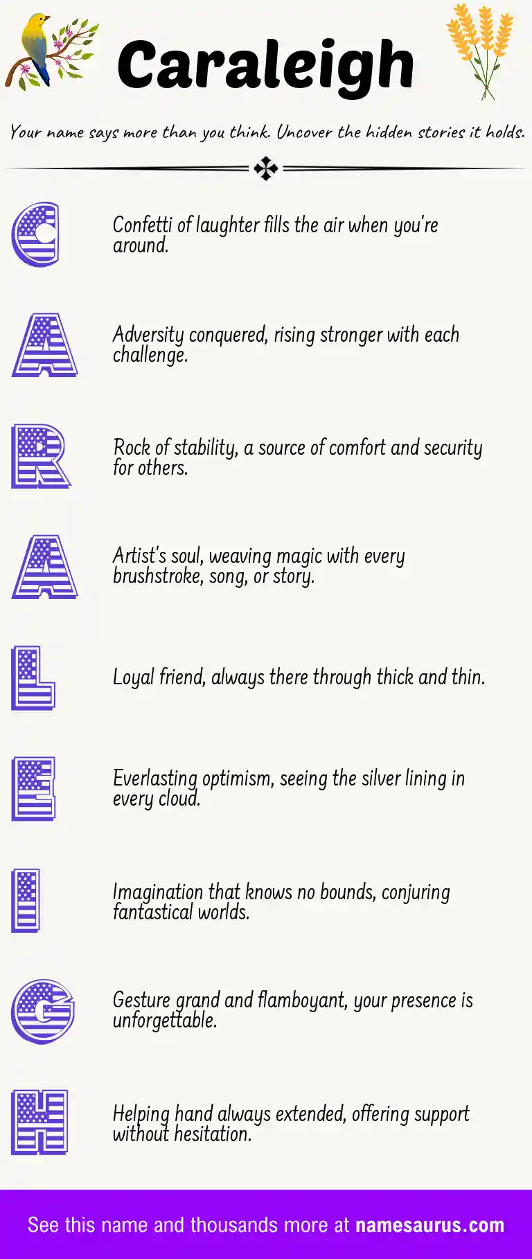 Acrostic poem about Caraleigh.
