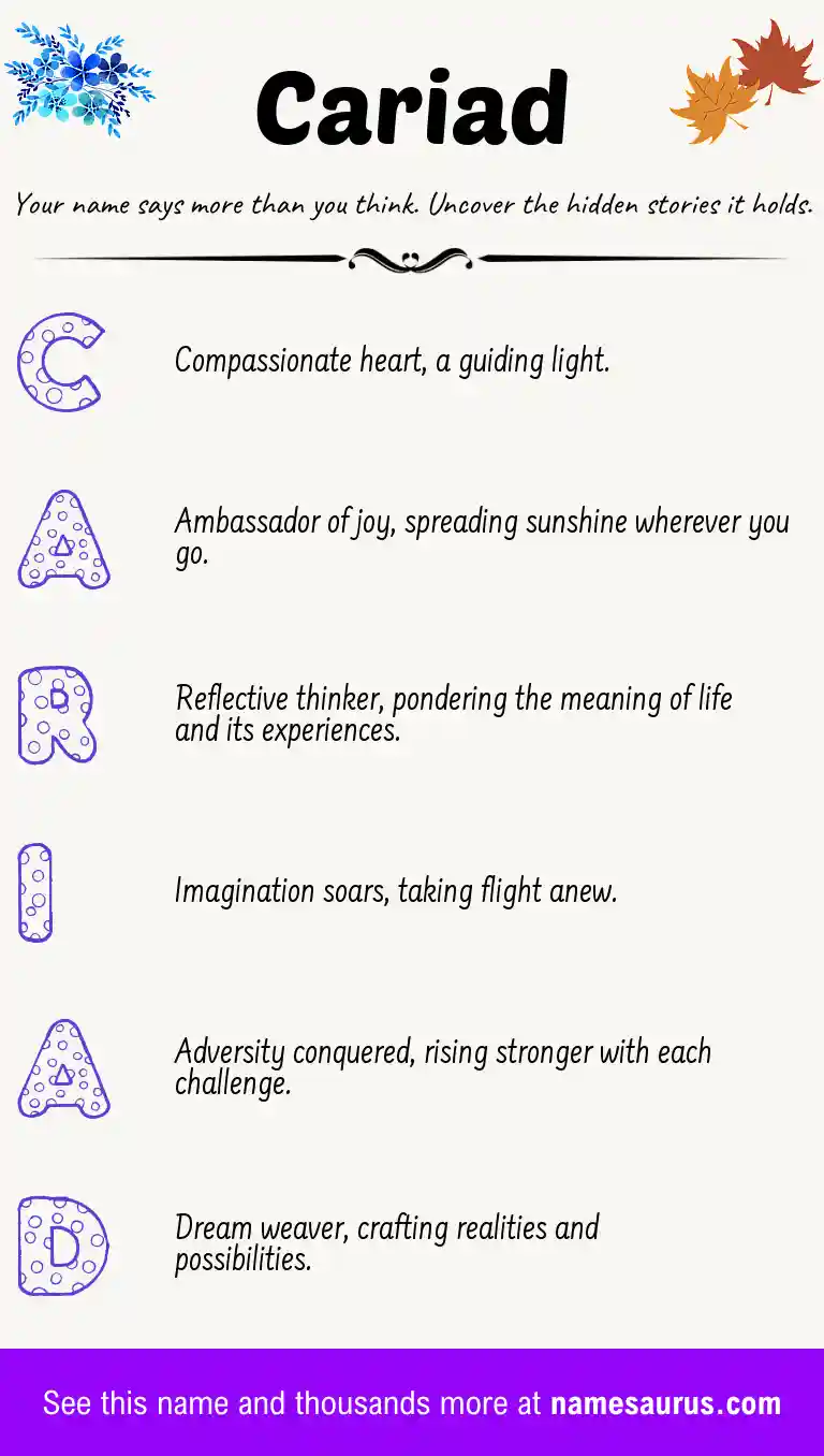 Acrostic poem about Cariad.