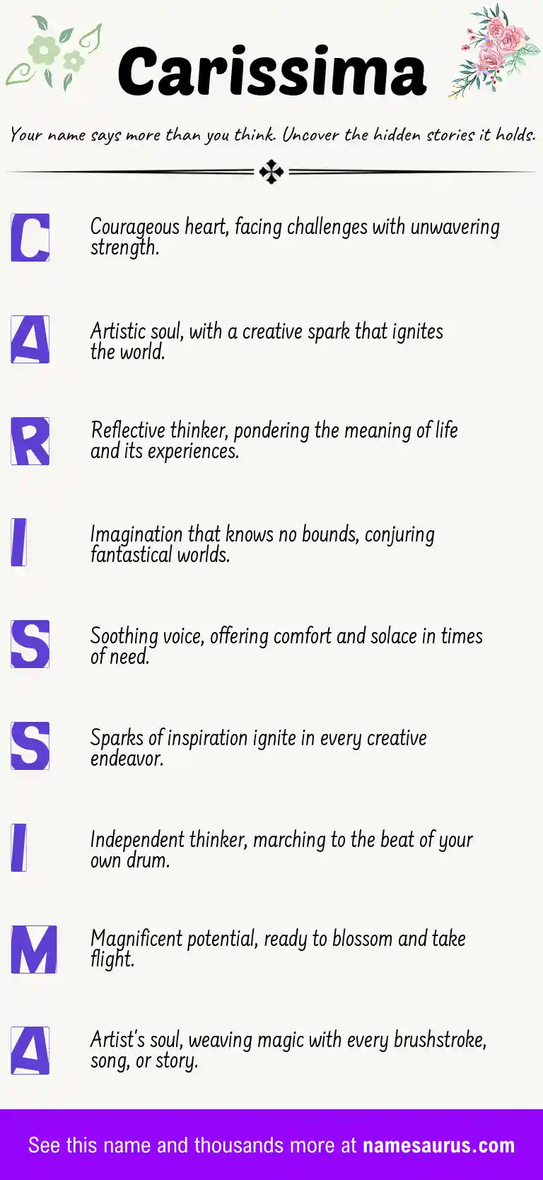 Acrostic poem about Carissima.