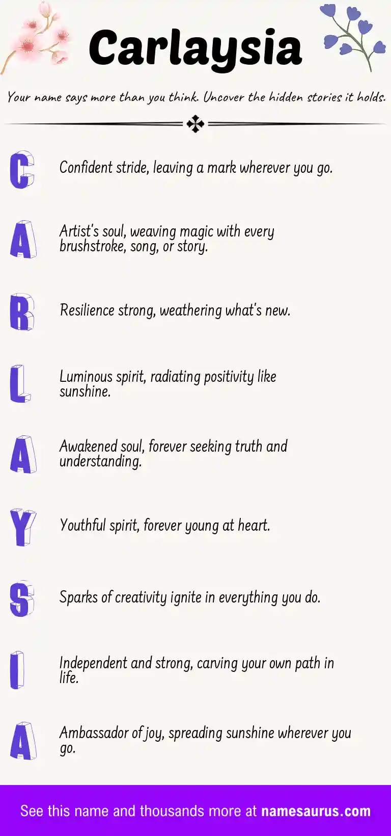 Acrostic poem about Carlaysia.