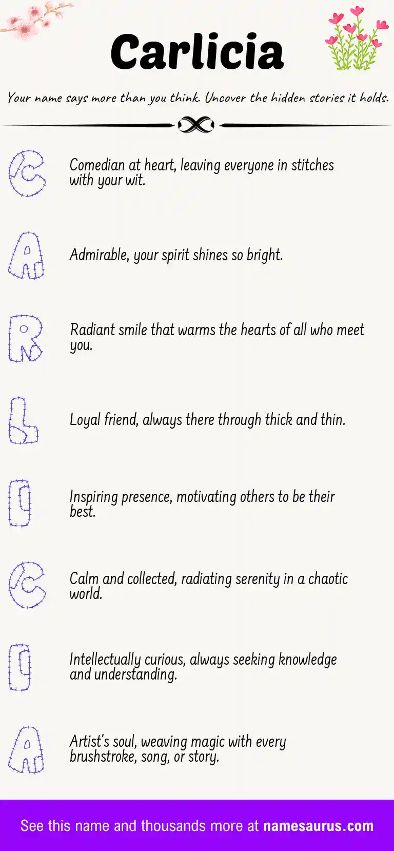 Acrostic poem about Carlicia.