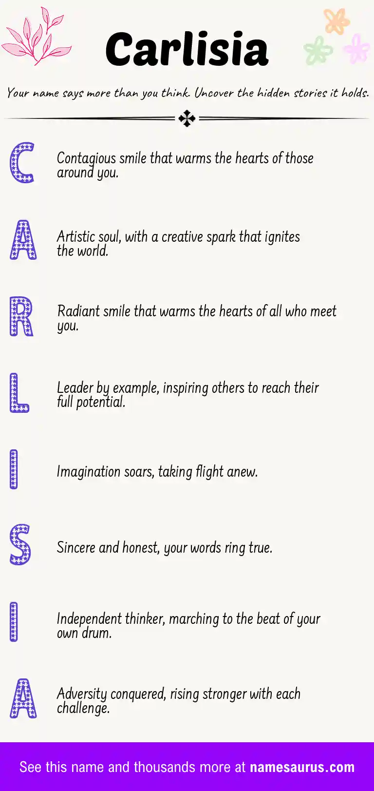 Acrostic poem about Carlisia.