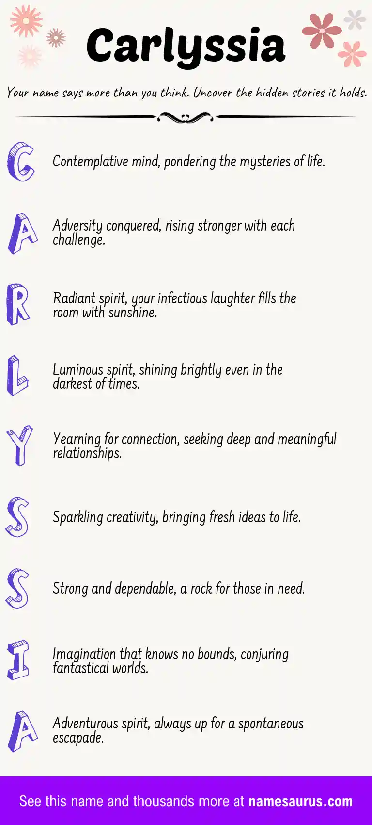 Acrostic poem about Carlyssia.