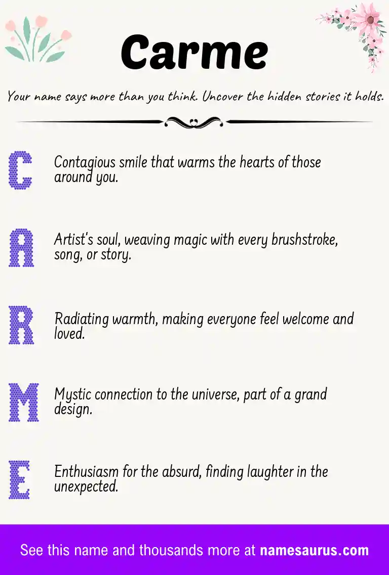 Acrostic poem about Carme.