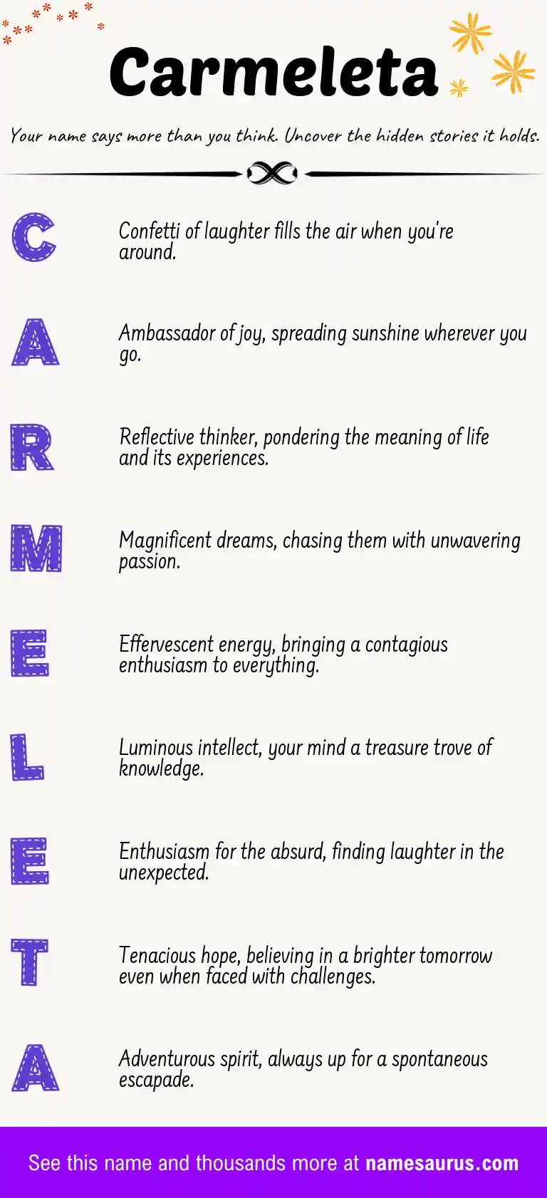 Acrostic poem about Carmeleta.