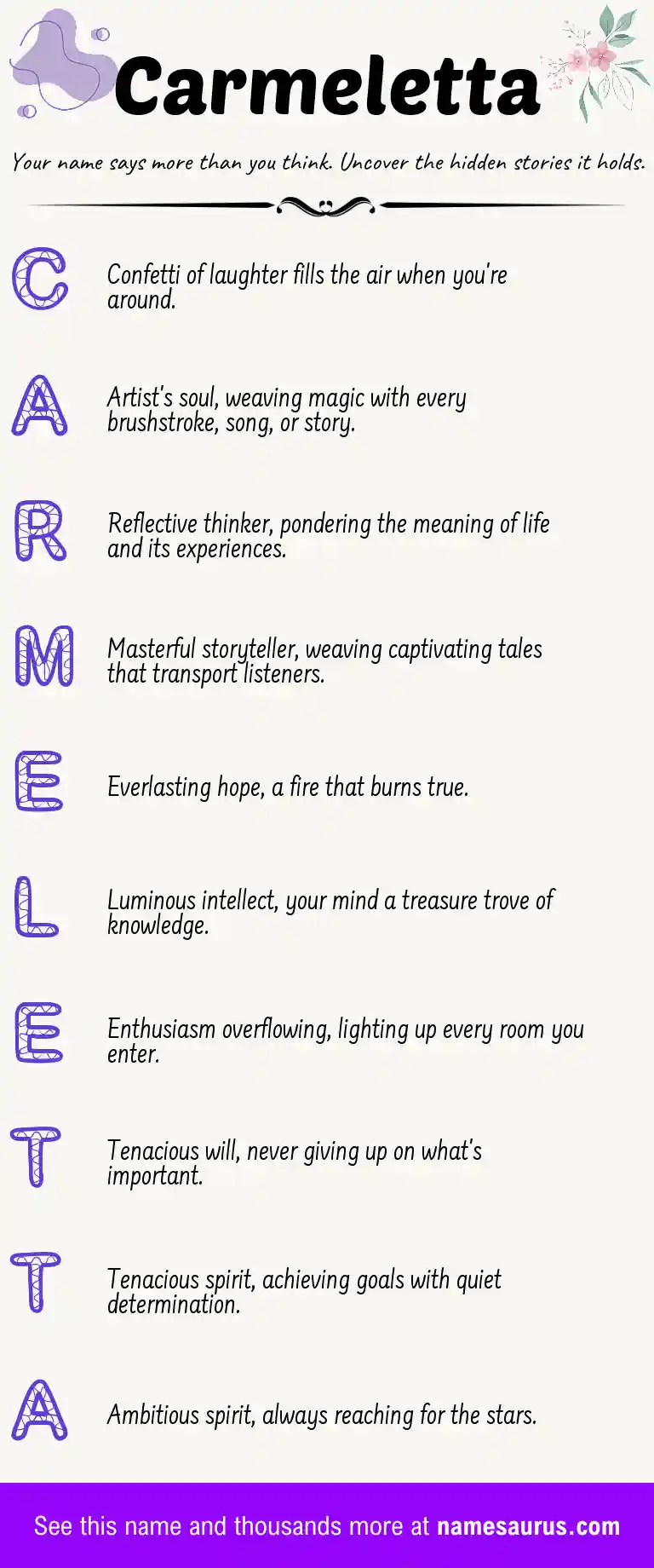 Acrostic poem about Carmeletta.