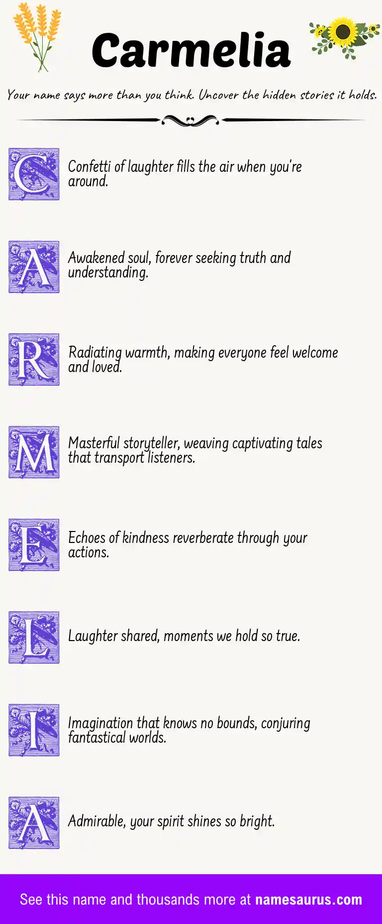 Acrostic poem about Carmelia.