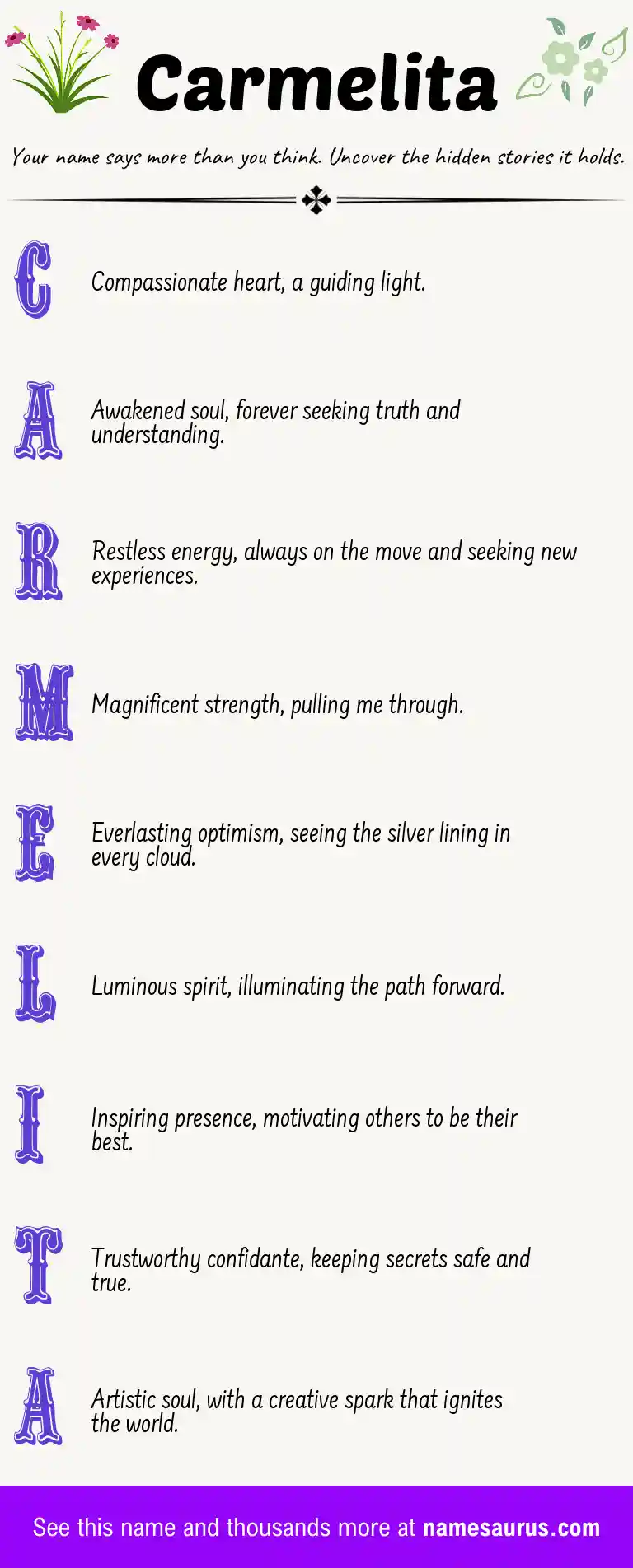 Acrostic poem about Carmelita.