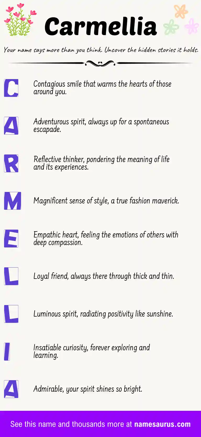 Acrostic poem about Carmellia.