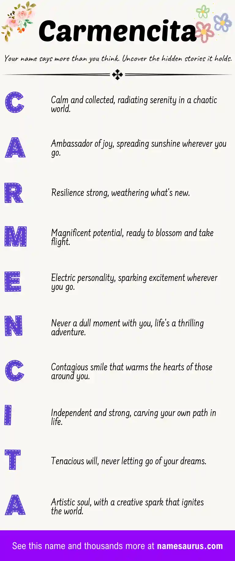 Acrostic poem about Carmencita.