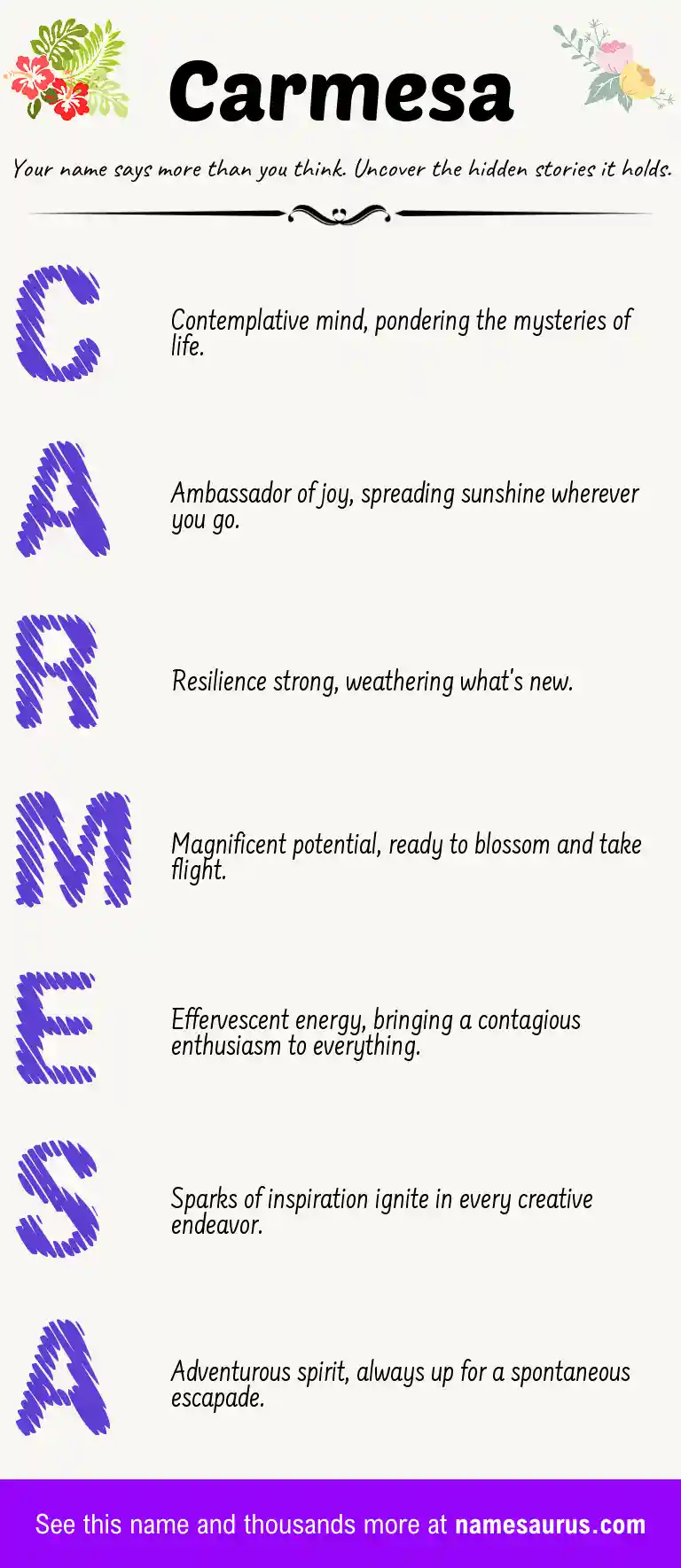 Acrostic poem about Carmesa.