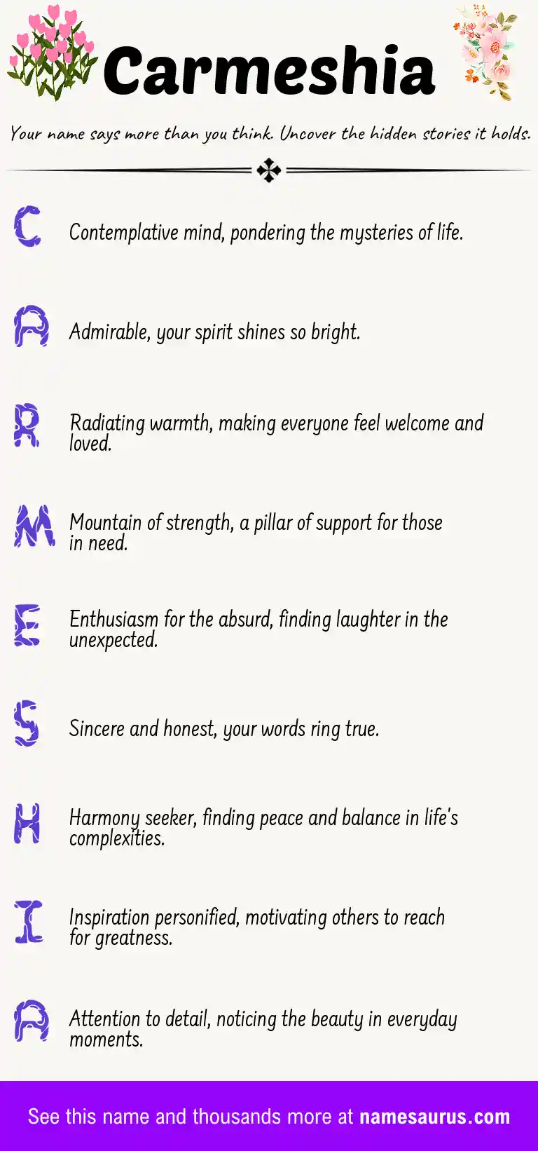Acrostic poem about Carmeshia.