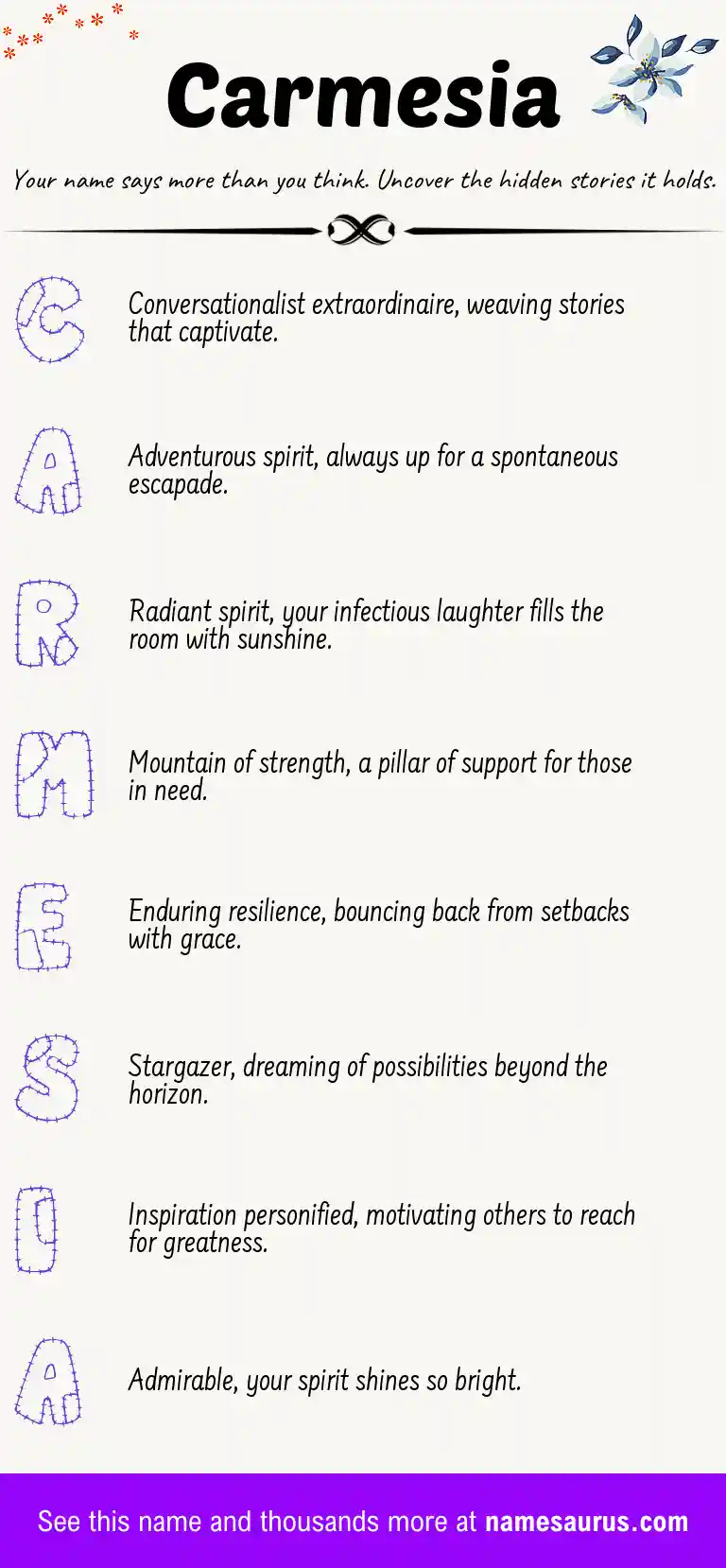 Acrostic poem about Carmesia.